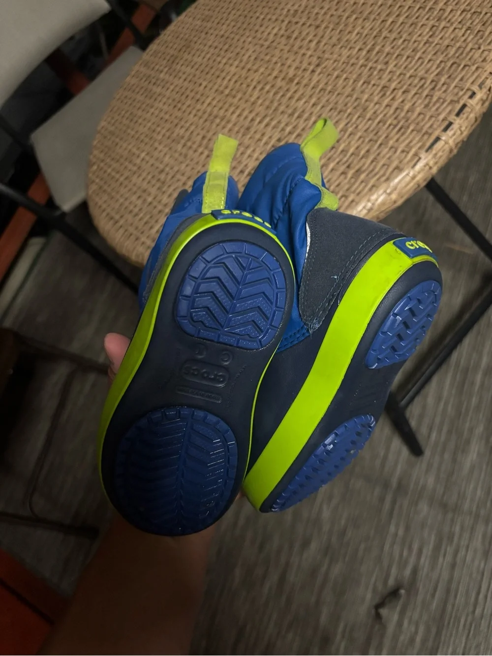 CROCS Kids Navy and Lime Snow Boots